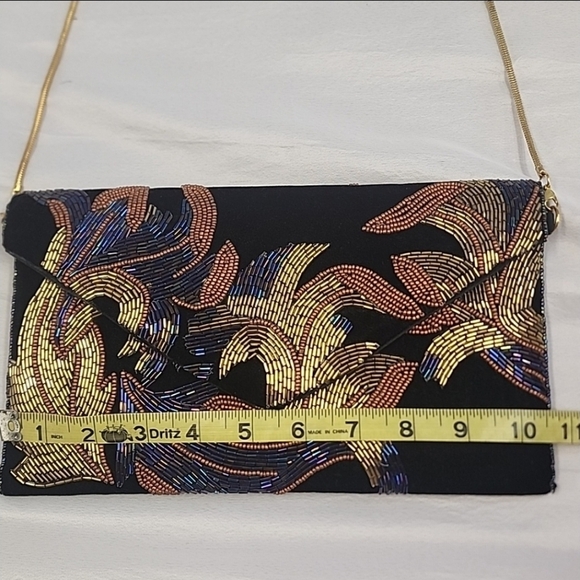 Ricki Designs Black Velvet Beaded Floral Design Snap Front Purse Crossbody - Picture 10 of 16